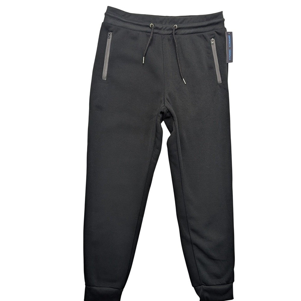 NWT Pure Champ Mens Joggers Fleece Sweatpants Large Black MFJ-300 Zip Pockets